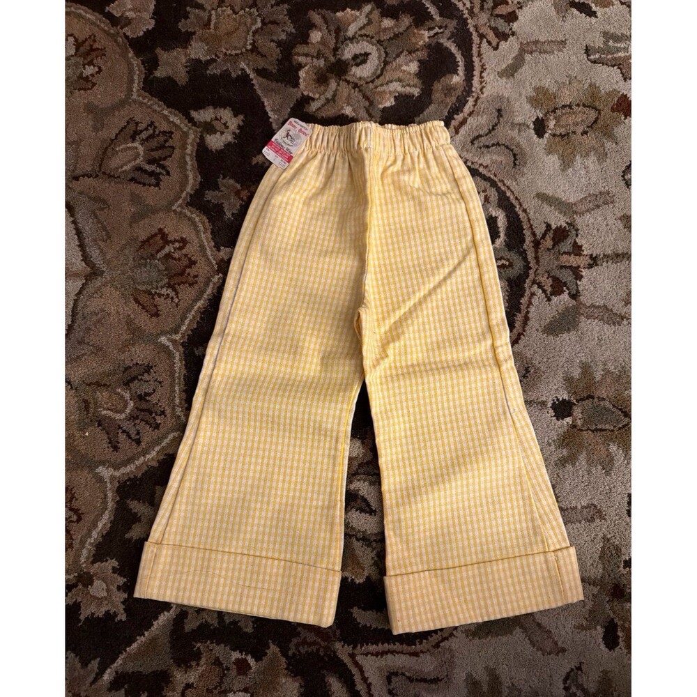 buster brown vintage 70s bell bottom yellow gingham toddler flare pants NWT 3T